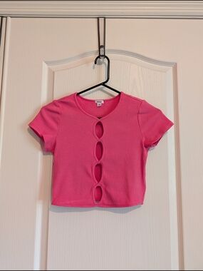 Garage Bright Pink Ribbed Crop Top